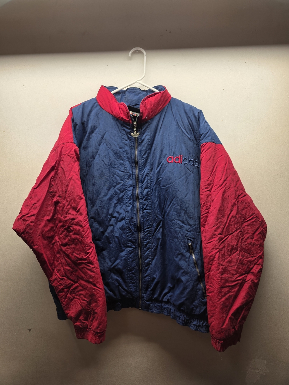 Adidas Coat bold blue and red colorblock Vintage 90s Mens XL